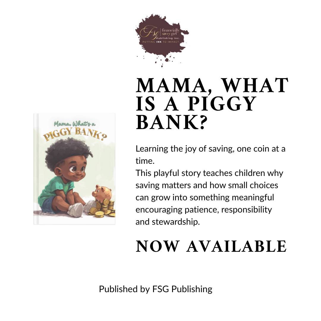 Book cover of Mama, What Is a Piggy Bank?, a children’s financial literacy book that teaches the importance of saving, published by FSG Publishing.